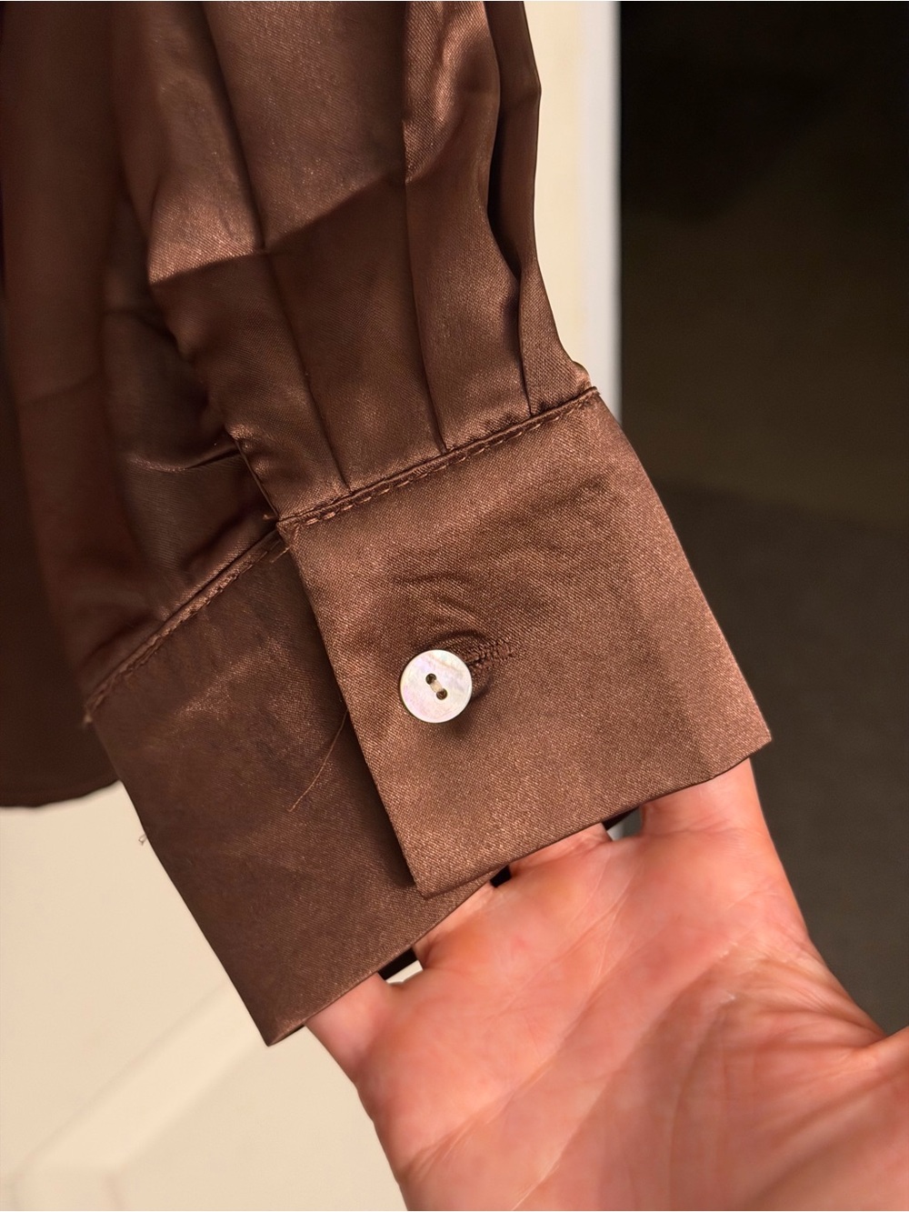 Women's Satin Button-Down Shirt in Brown - Picture 5 of 6